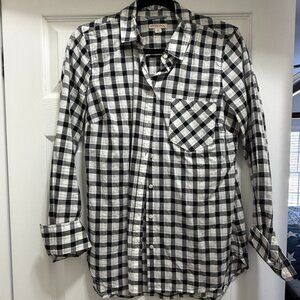 Merona Black & White Gingham Checked Long Sleeve Button Down Size M